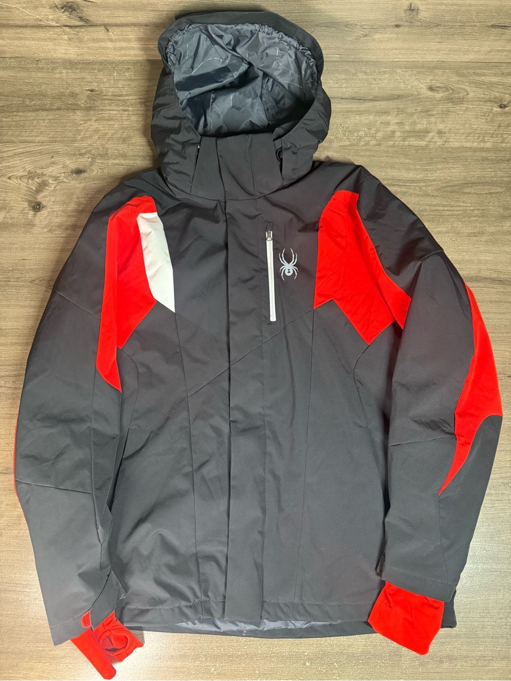 Spyder Mens L Ski Jacket XT.L 10K/10K Thinsulate Black Red Hooded Snow